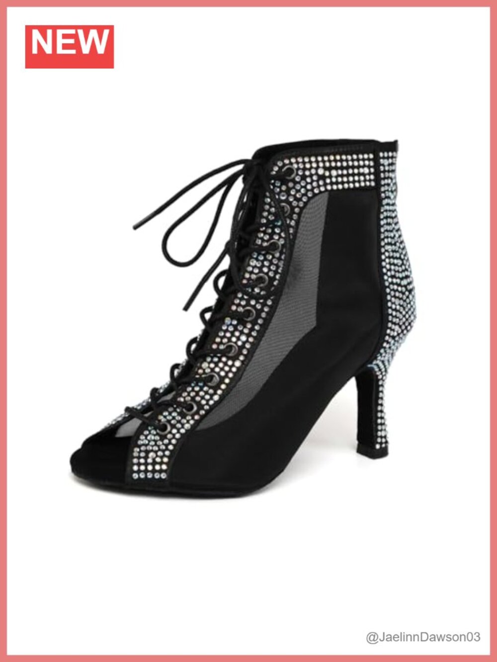 Rhinestone Latin Ballroom Dance Boots Peep Toe Mid Top Ankle Heels
